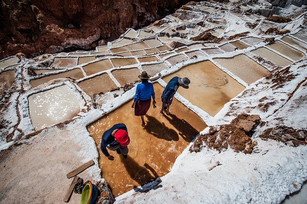 People working in salt mines.