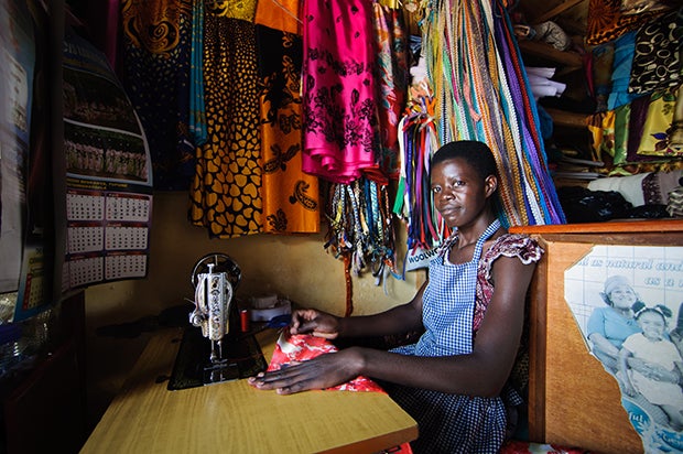 Woman sewing, Uganda