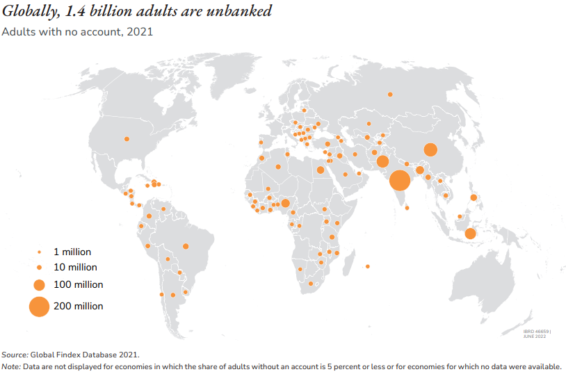 world map showing unbanked people