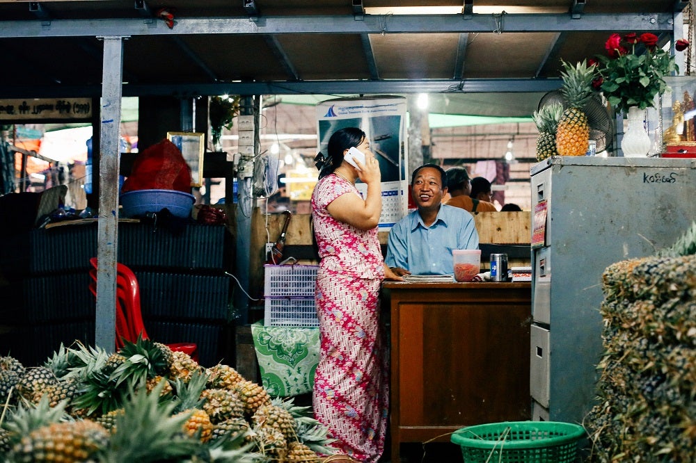Pineapple sellers in Yangon, Myanmar