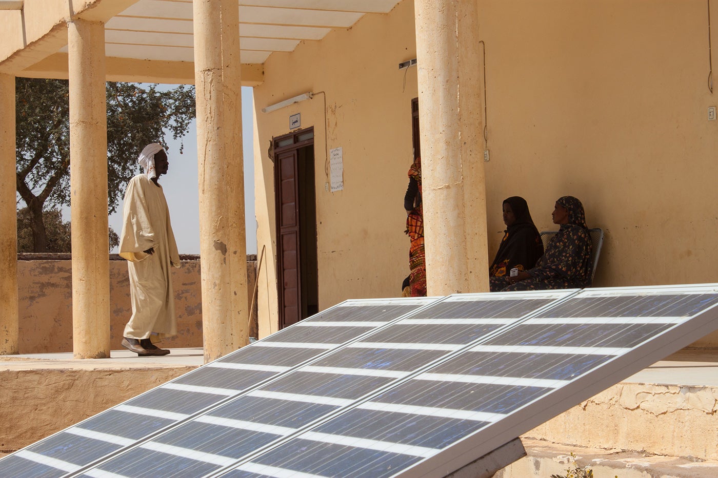 Solar panels at a health center in Sudan