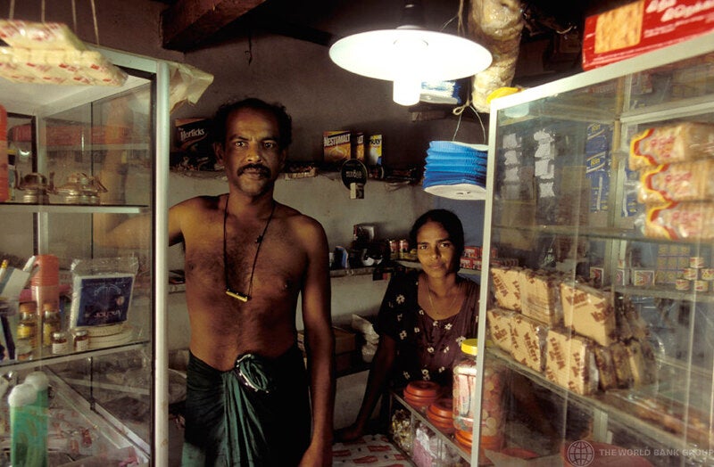 Solar energy used to light village shop. Sri Lanka. Photo: Dominic Sansoni / World Bank