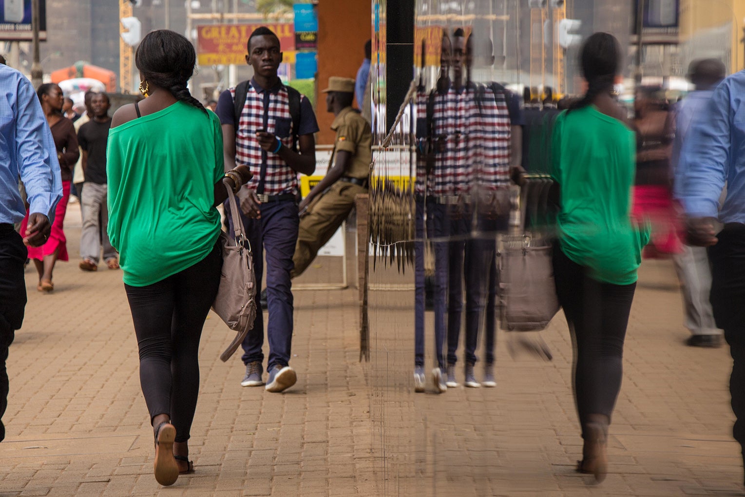 A crowded sidewalk in Uganda