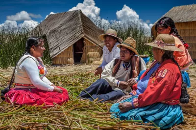 Women gather in a village
