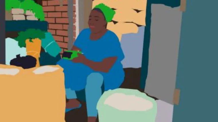 Illustration of a woman selling produce and using a POS terminal