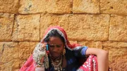 An Indian businesswoman speaks on the phone