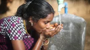 Woman drinking safe water