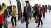 A busy train station platform in Tianjin, China