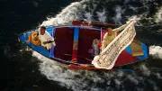 Textile vendors on a boat in Egypt